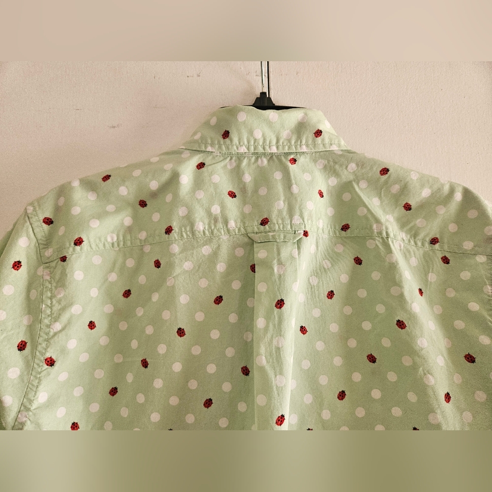 LAND'S END Men's Shirt Short Sleeves Button up Casual Sage with Lady Bugs Size S - Picture 5 of 8